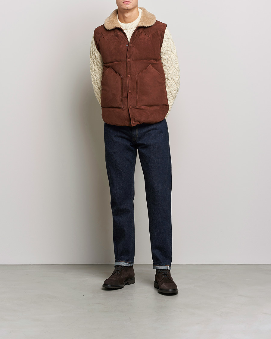 Homme | Manteaux Et Vestes | Valstar | Suede Shearling Vest Dark Brown