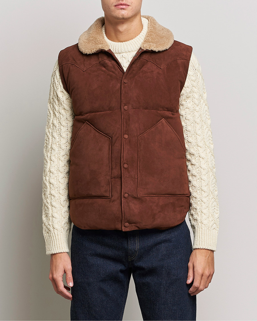 Homme | Manteaux Et Vestes | Valstar | Suede Shearling Vest Dark Brown