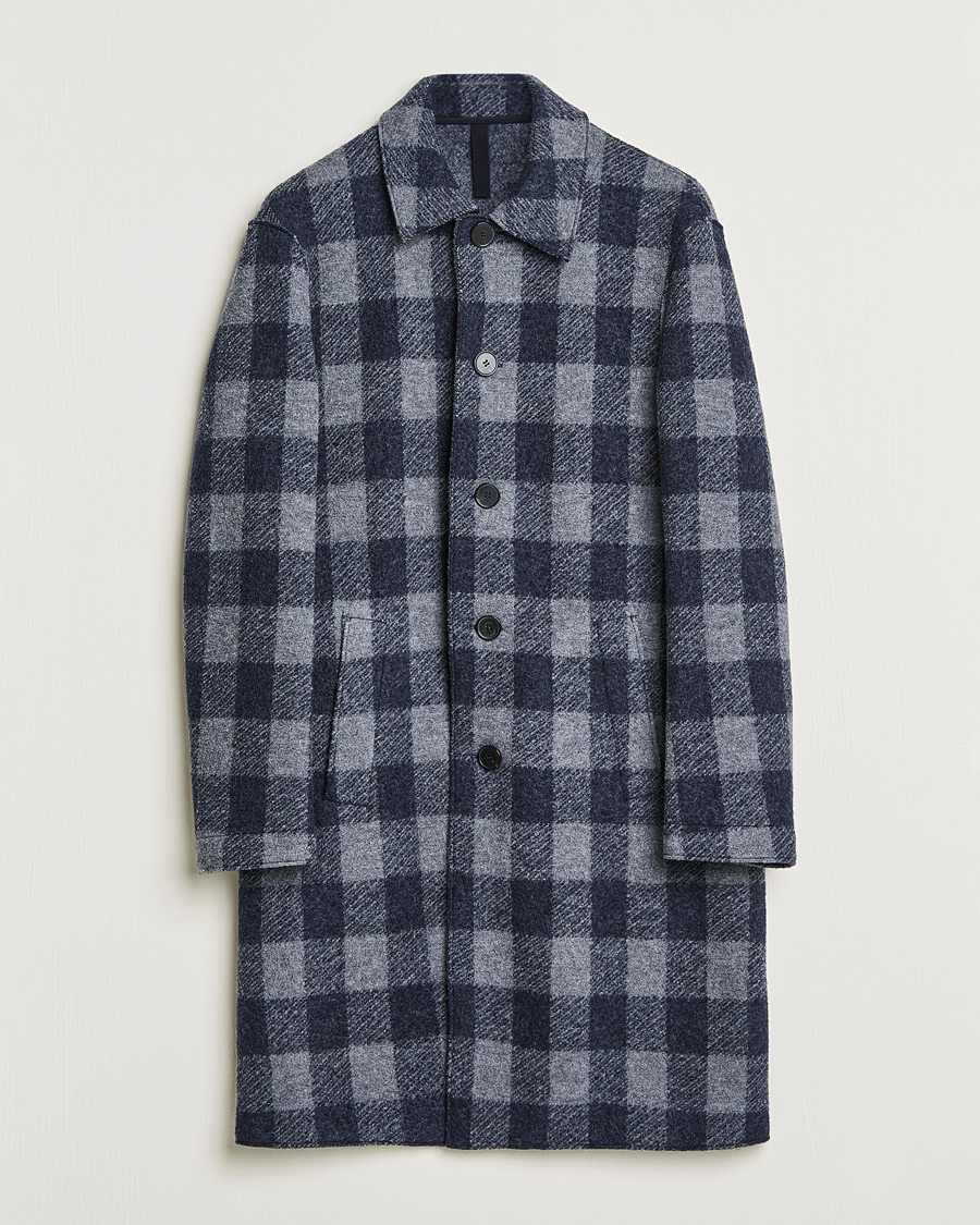 Homme | Manteaux Et Vestes | Harris Wharf London | Vichy Fleece Lined Mac Coat Blue/Grey