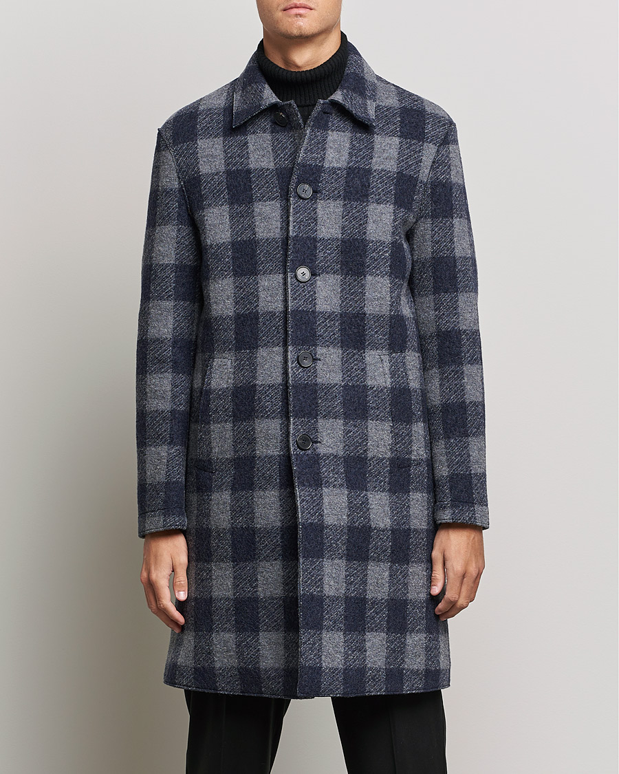 Homme | Manteaux Et Vestes | Harris Wharf London | Vichy Fleece Lined Mac Coat Blue/Grey