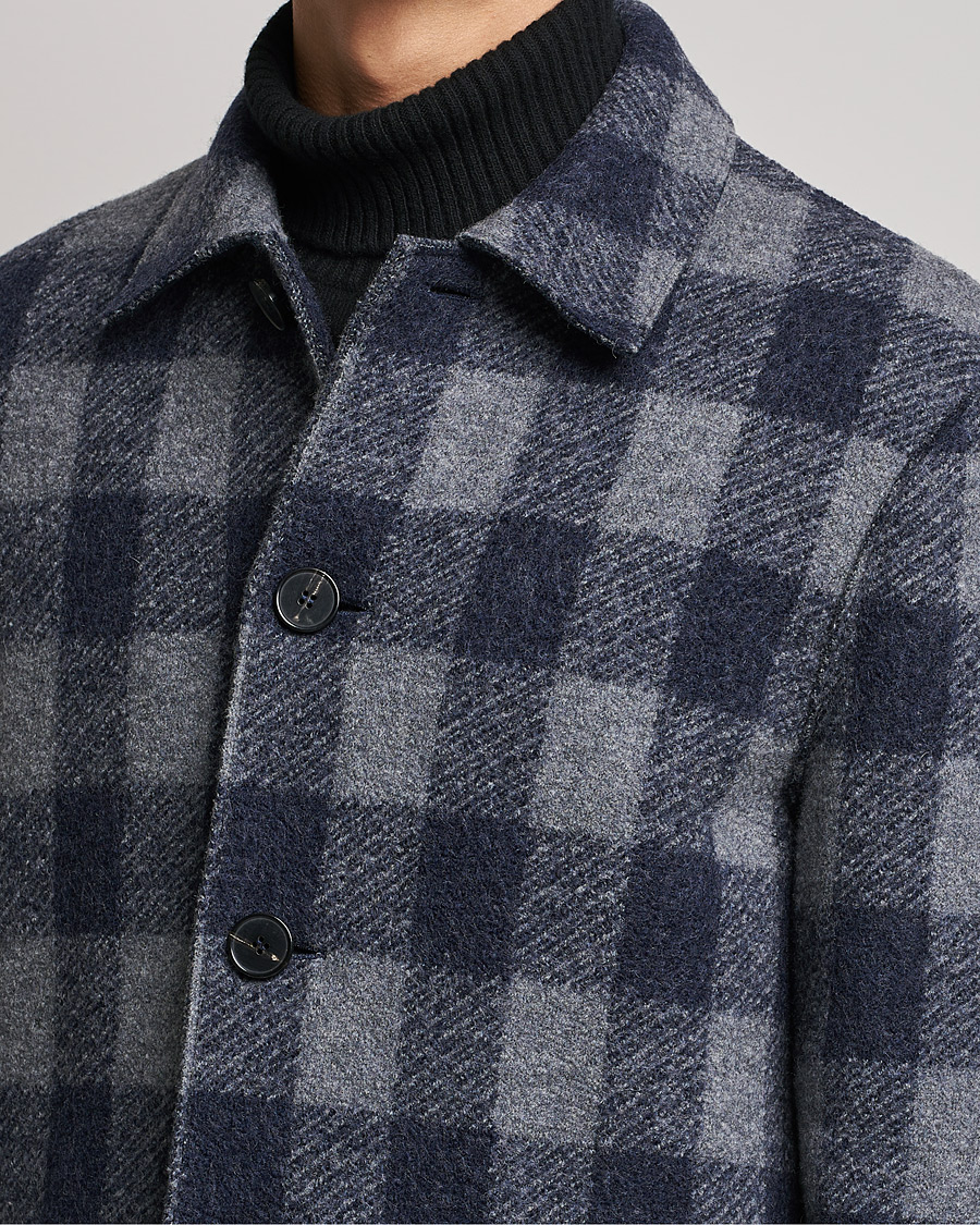 Homme | Manteaux Et Vestes | Harris Wharf London | Vichy Fleece Lined Mac Coat Blue/Grey