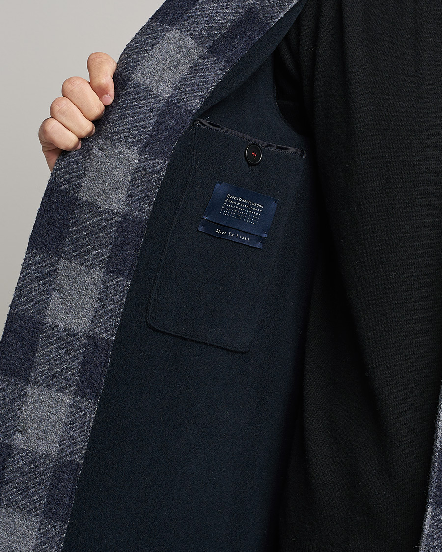 Homme | Manteaux Et Vestes | Harris Wharf London | Vichy Fleece Lined Mac Coat Blue/Grey