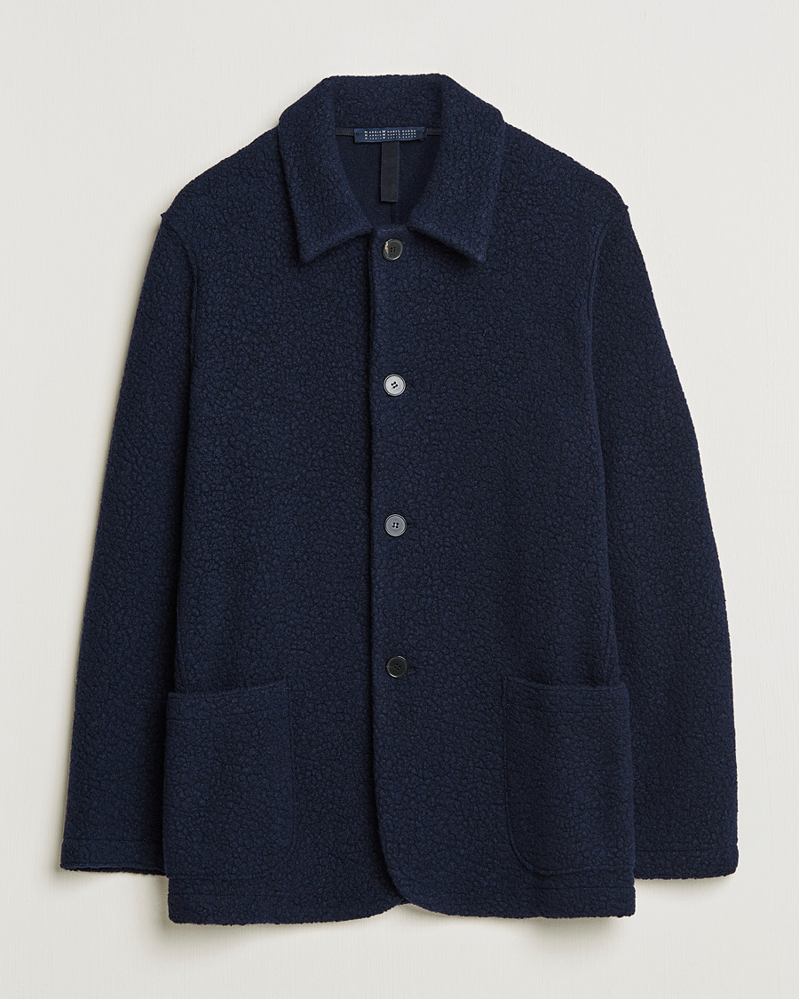 Homme | Chemises | Harris Wharf London | Harrington Wool Boucleè Shirt Jacket Navy