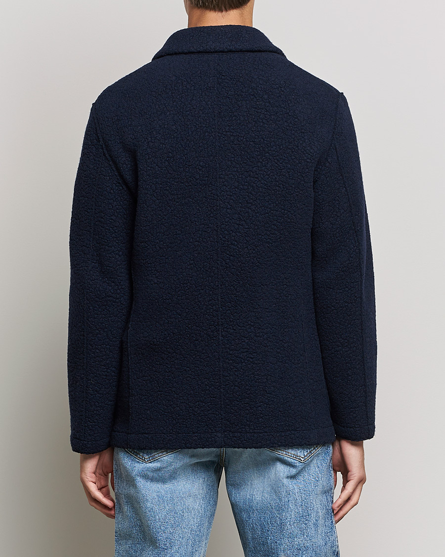 Homme | Chemises | Harris Wharf London | Harrington Wool Boucleè Shirt Jacket Navy