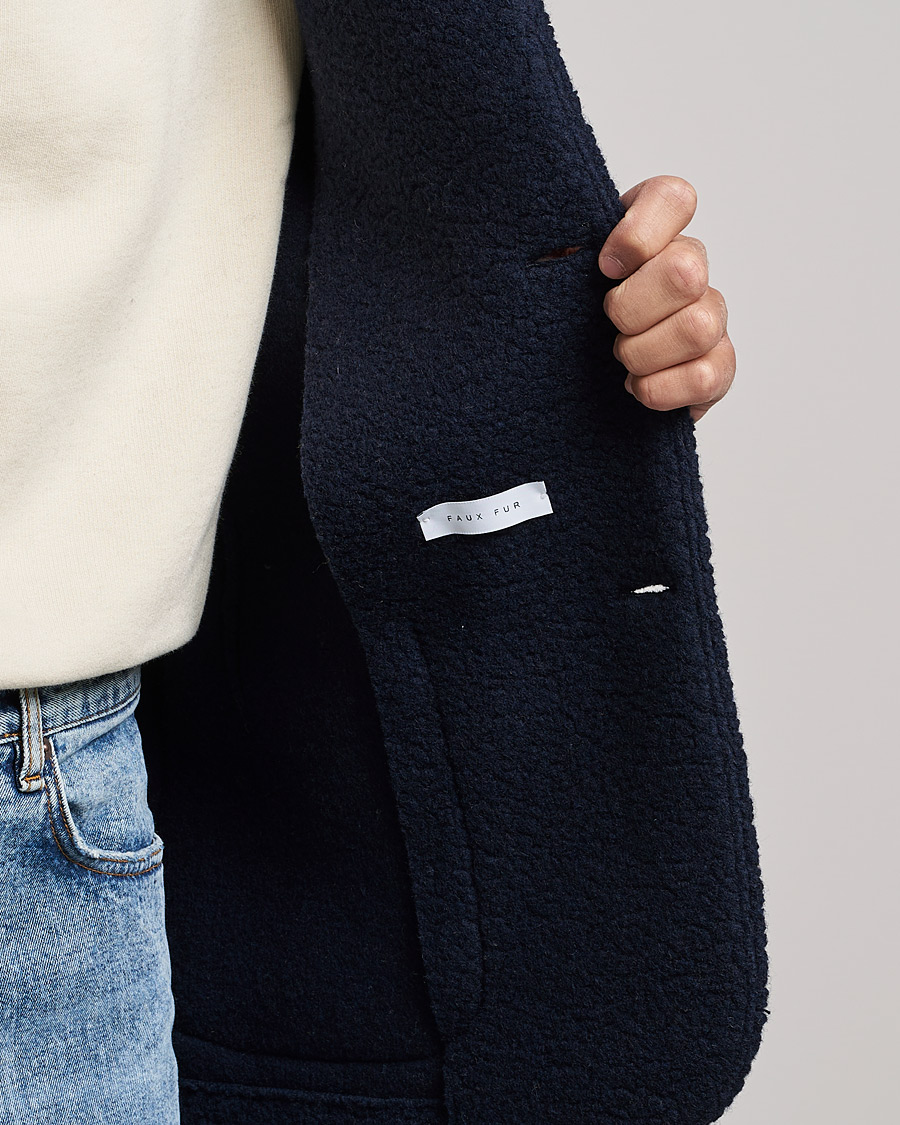 Homme | Chemises | Harris Wharf London | Harrington Wool Boucleè Shirt Jacket Navy