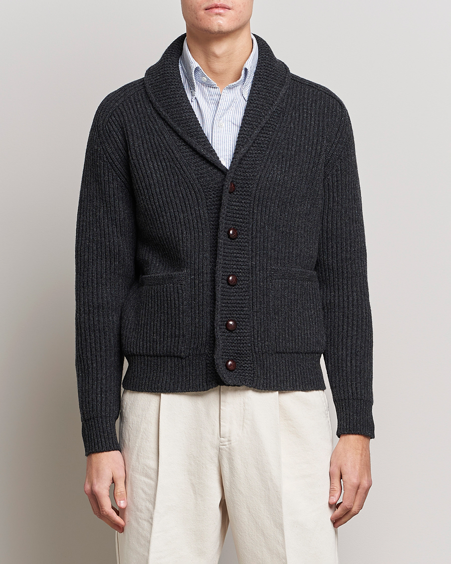 Homme | Pulls Et Tricots | Drake's | Lambswool 6-Ply Shawl Collar Cardigan Grey