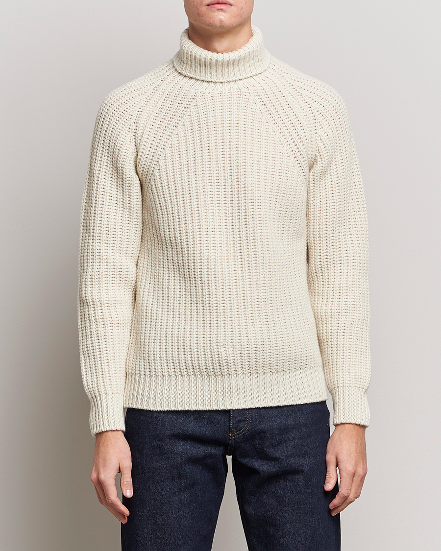 Homme | Pulls Et Tricots | Drake's | Lambswool Heavy Submariner Roll Neck White