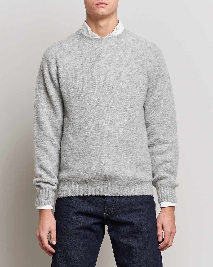 Homme | Pulls Et Tricots | Drake's | Brushed Shetland Crew Grey