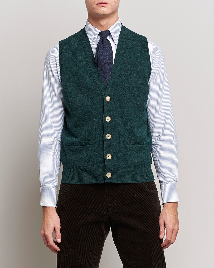 Homme | Pulls Et Tricots | Drake's | Lambswool Vest Cardigan Green