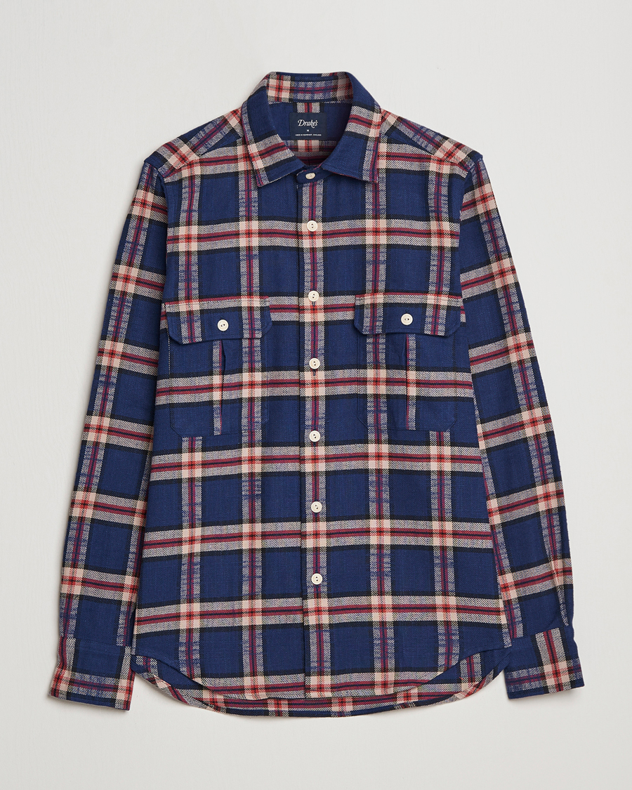 Homme | Chemises | Drake's | Rugged Cotton Twill Work Shirt Blue