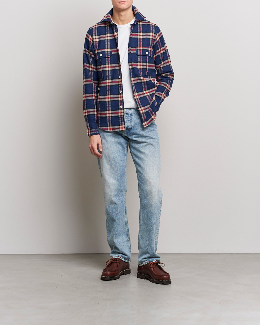 Homme | Chemises | Drake's | Rugged Cotton Twill Work Shirt Blue