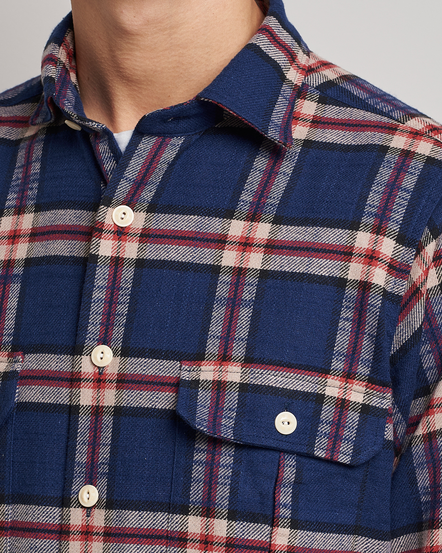 Homme | Chemises | Drake's | Rugged Cotton Twill Work Shirt Blue