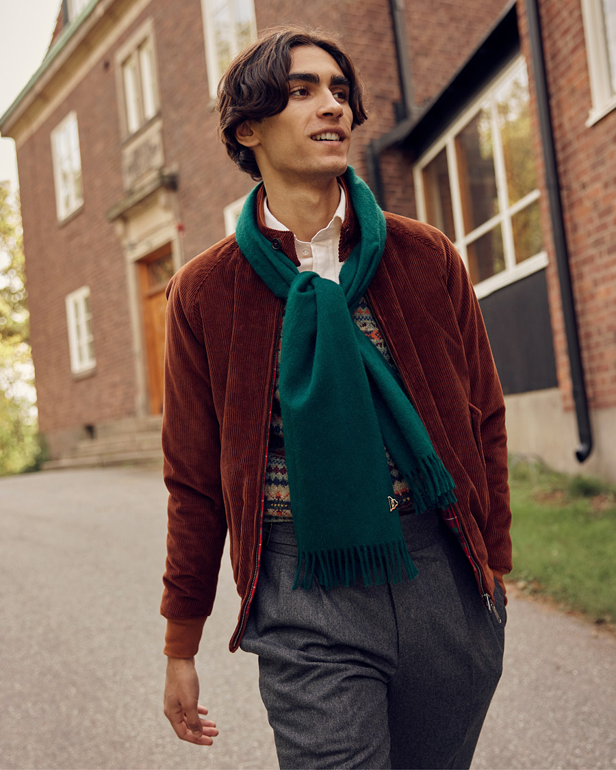 Homme | Drake's Geelongora Tasselled Scarf Green | Drake's | Geelongora Tasselled Scarf Green