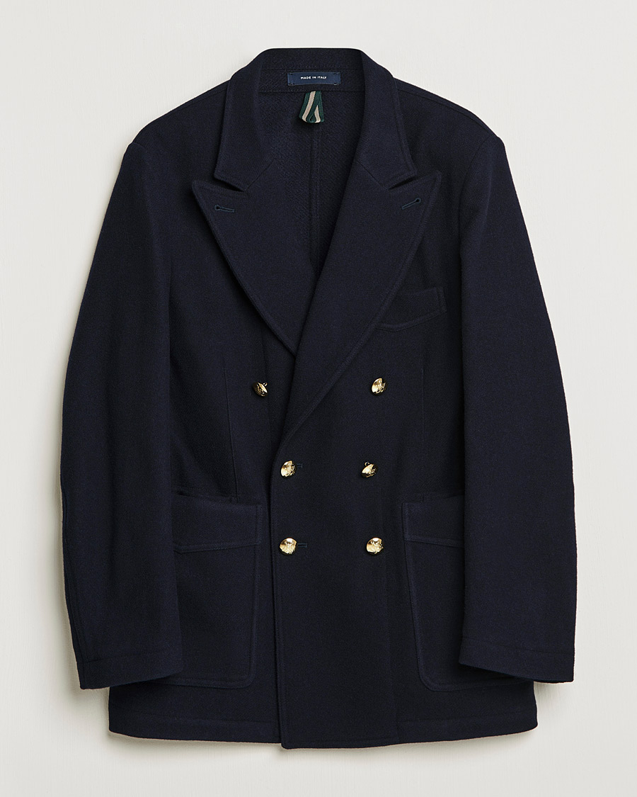 Homme | Blazers | Drake's | MKIII Double Breasted Wool/Flannel Blazer Navy