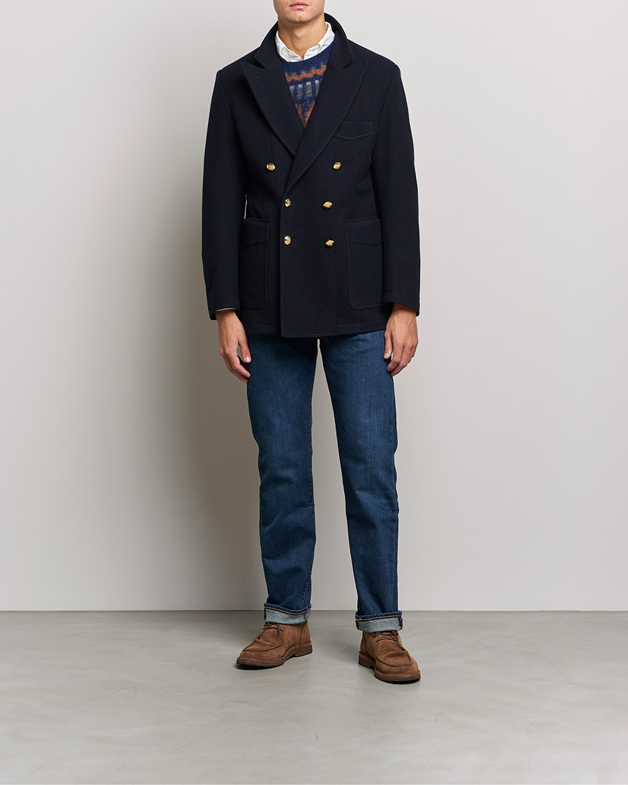 Homme | Blazers | Drake's | MKIII Double Breasted Wool/Flannel Blazer Navy