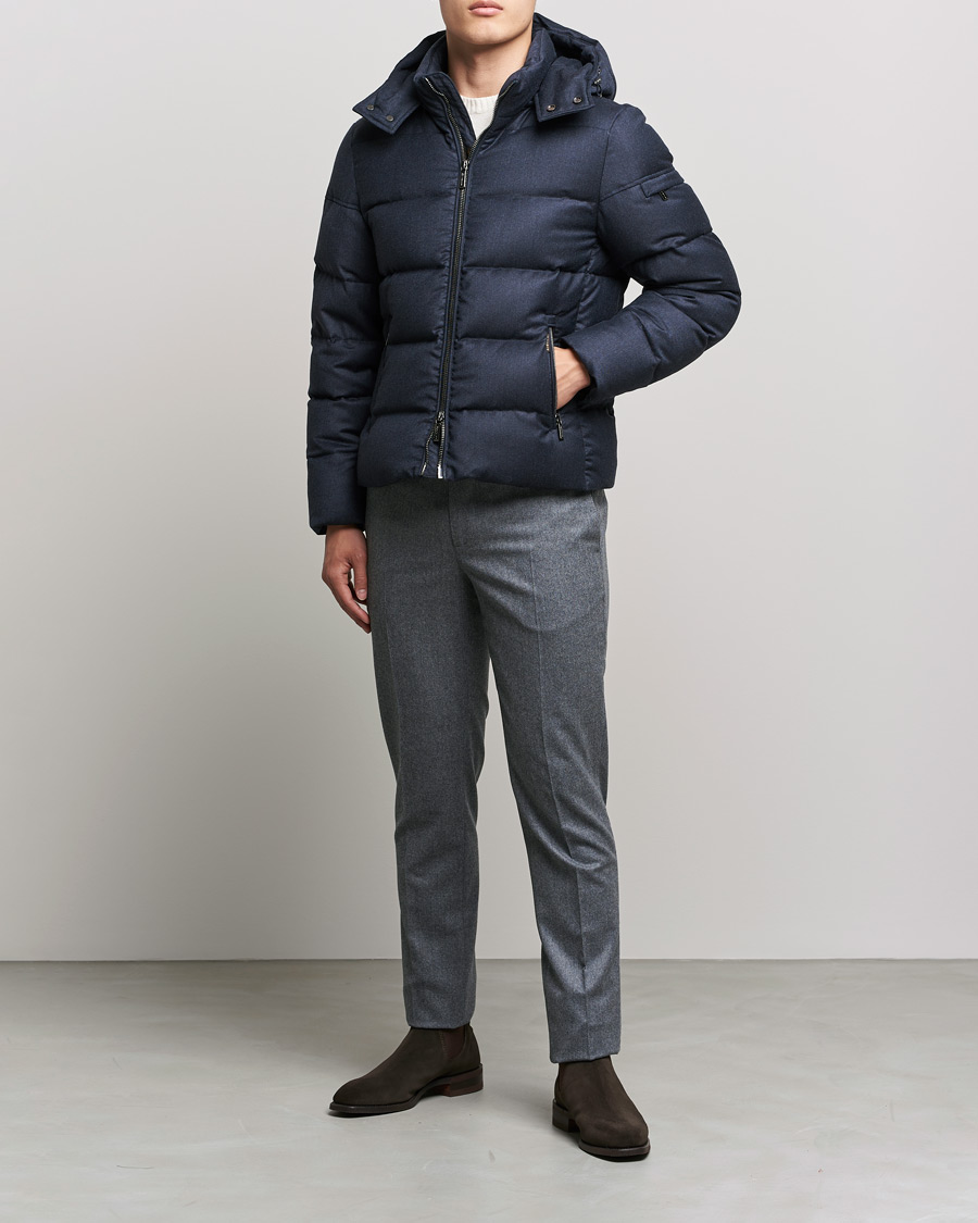 Homme | Manteaux Et Vestes | MooRER | Brett Wool/Cashmere Hooded Jacket Blue Grey