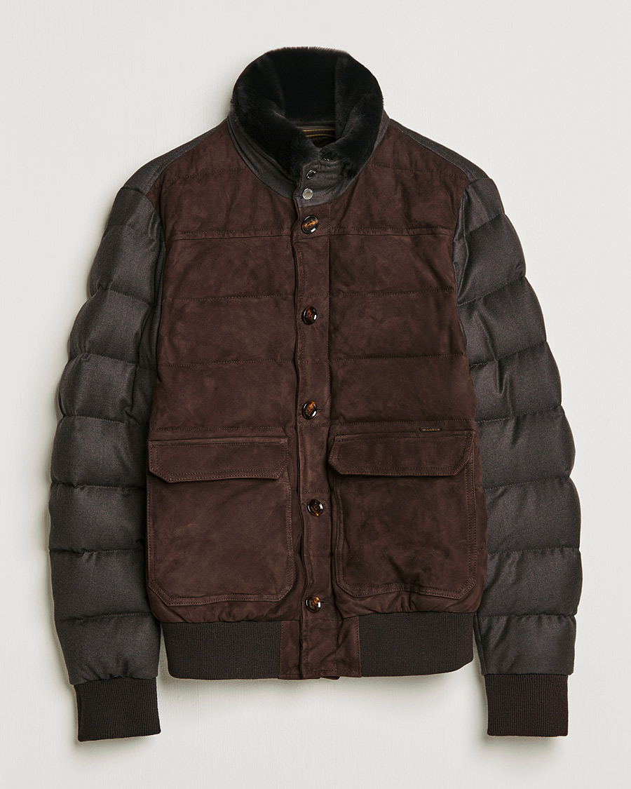 Homme | Manteaux Et Vestes | MooRER | Fantoni Wool/Cashmere Suede Bomber Jacket Dark Brown
