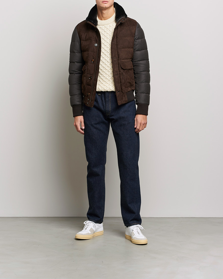 Homme | Manteaux Et Vestes | MooRER | Fantoni Wool/Cashmere Suede Bomber Jacket Dark Brown