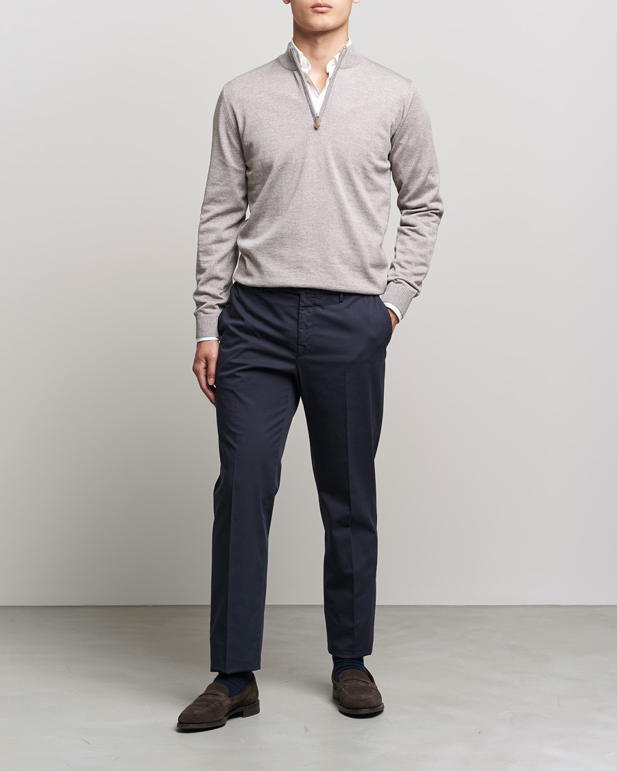 Homme | Pulls Et Tricots | Stenströms | Merino Wool Half Zip Beige Mouliné