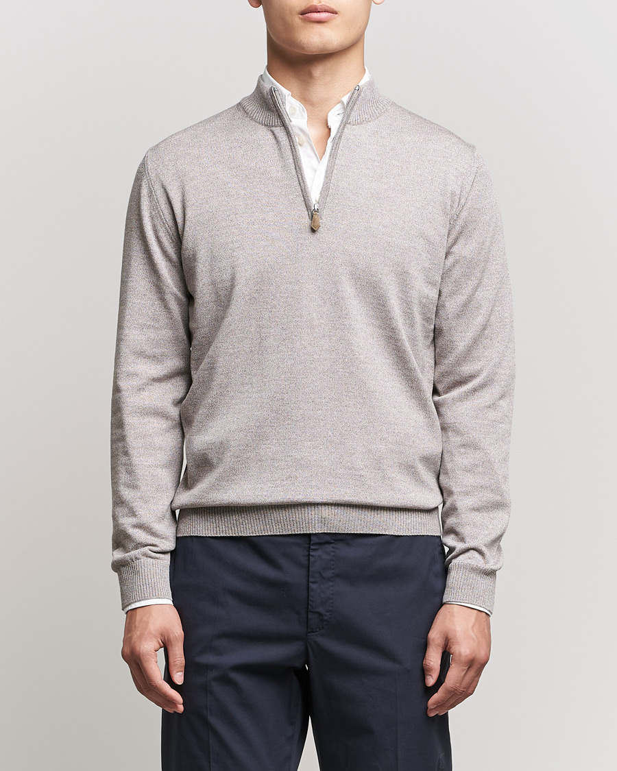 Homme | Pulls Et Tricots | Stenströms | Merino Wool Half Zip Beige Mouliné