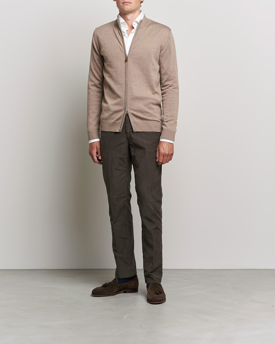 Homme | Pulls Et Tricots | Stenströms | Merino Full Zip Camel