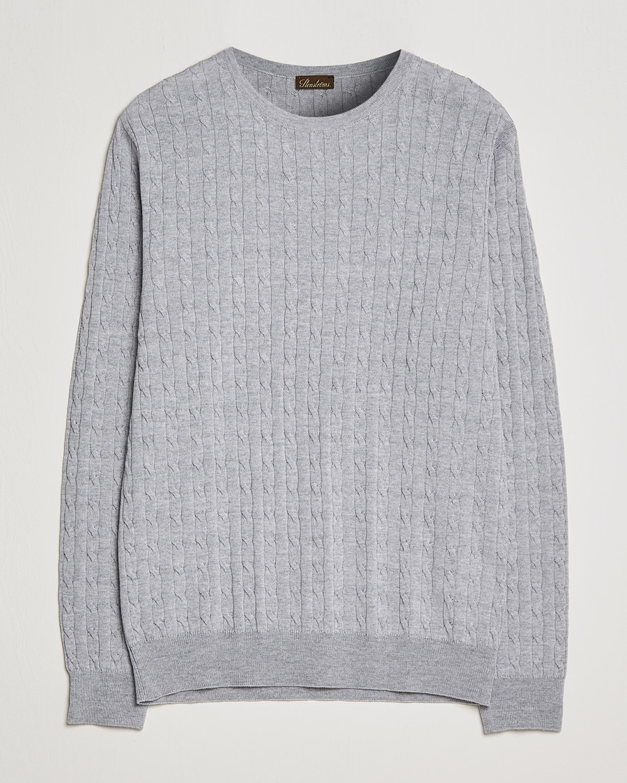 Homme | Pulls Et Tricots | Stenströms | Merino Cable Crew Neck Light Grey