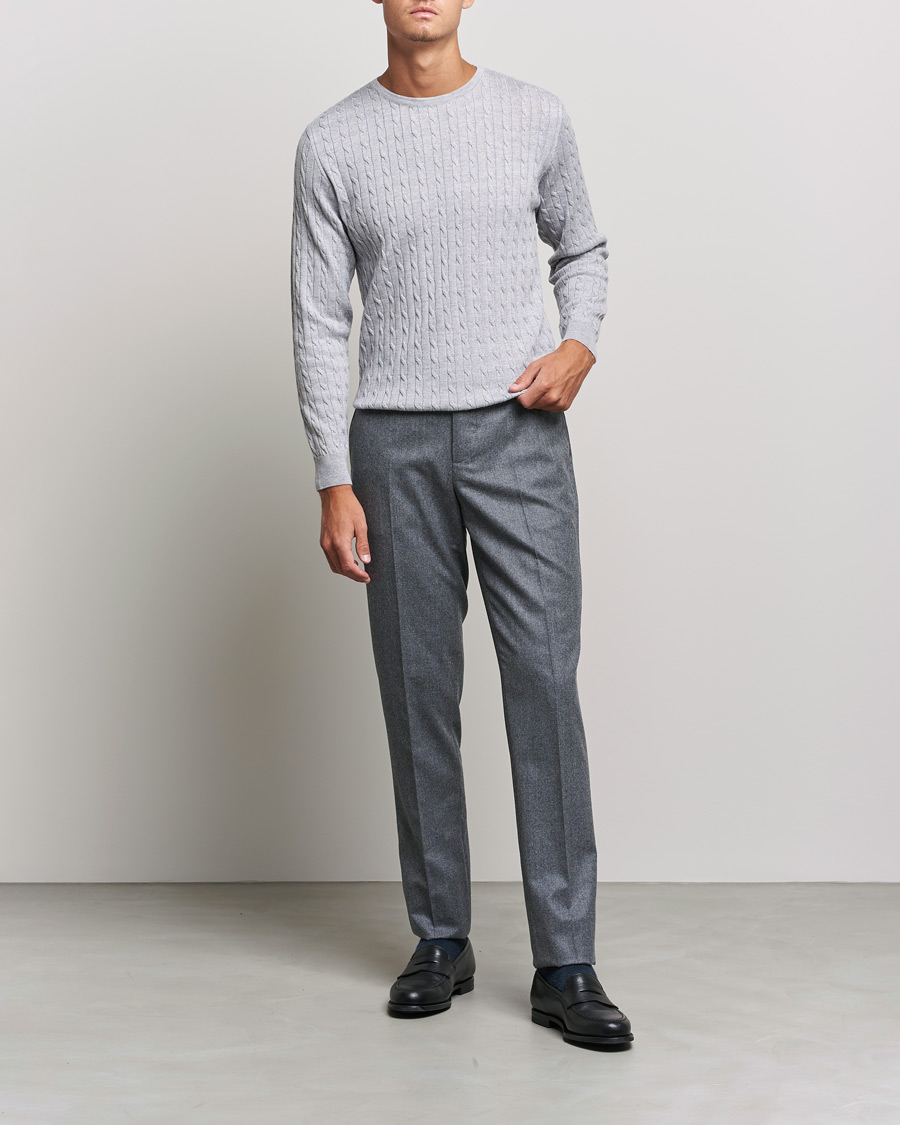 Homme | Pulls Et Tricots | Stenströms | Merino Cable Crew Neck Light Grey