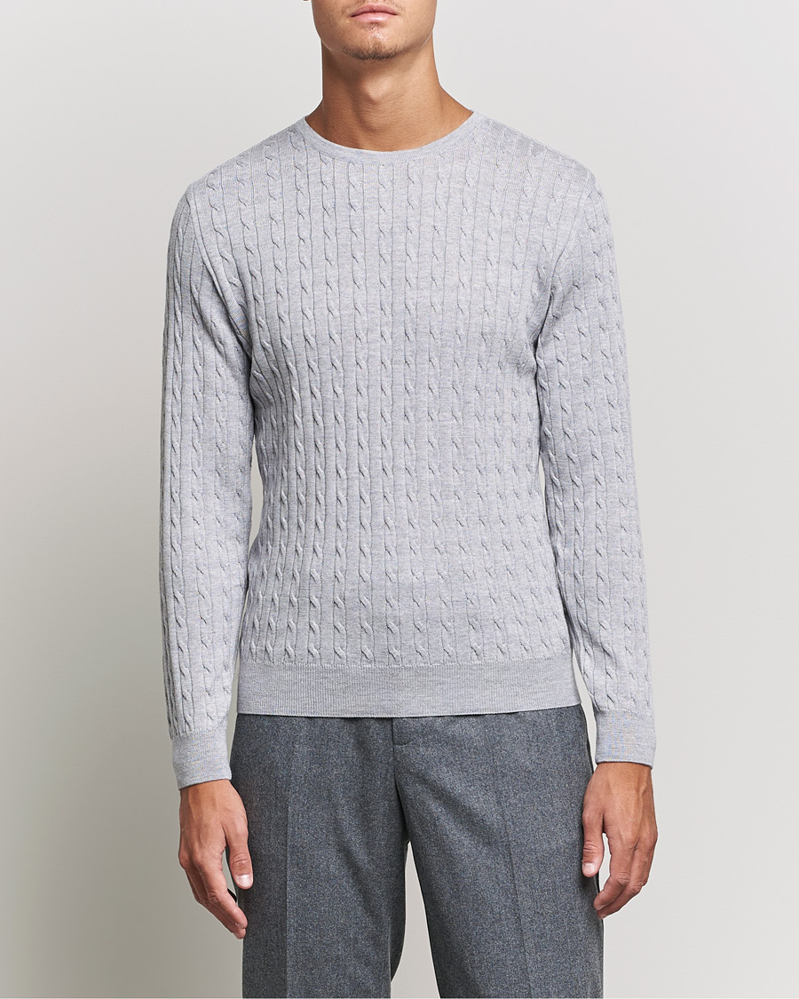 Homme | Pulls Et Tricots | Stenströms | Merino Cable Crew Neck Light Grey