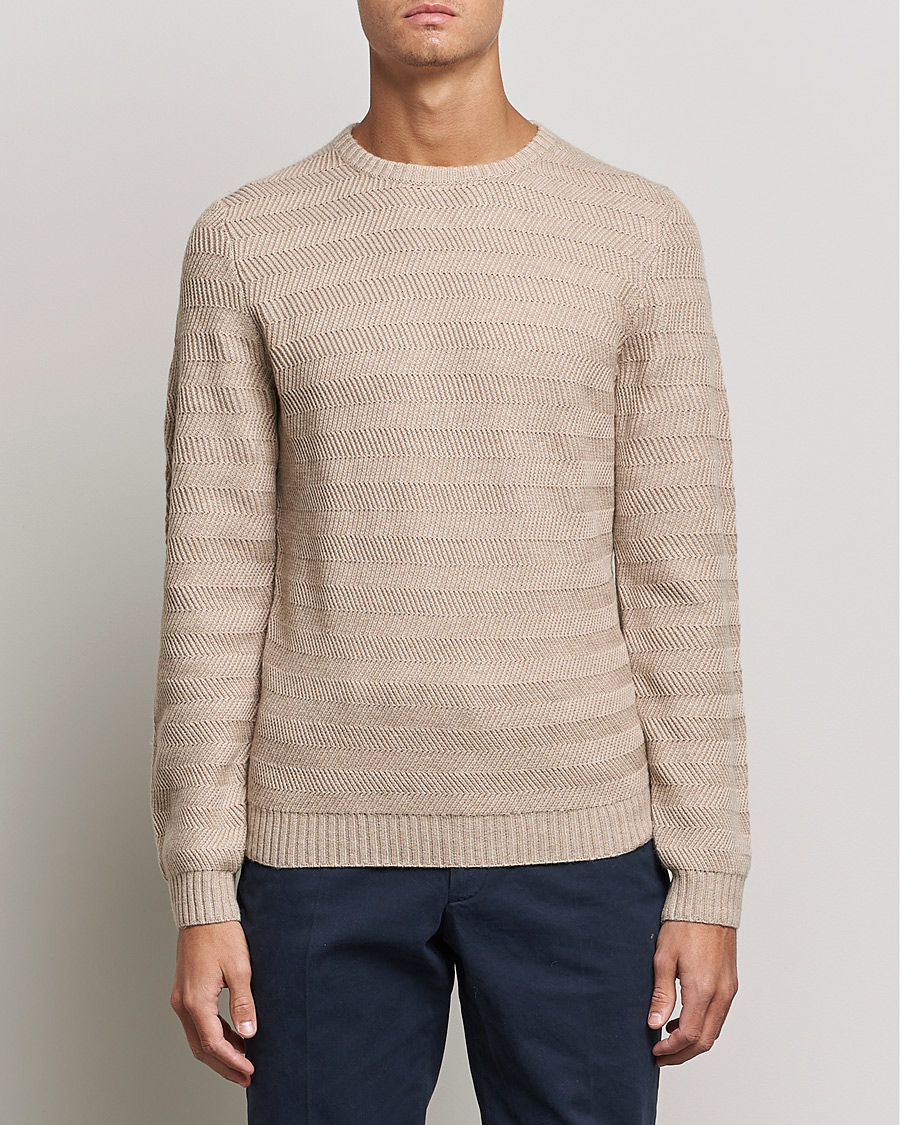 Homme | Pulls Et Tricots | Stenströms | Merino/Cashmere Herringbone Crew Neck Beige
