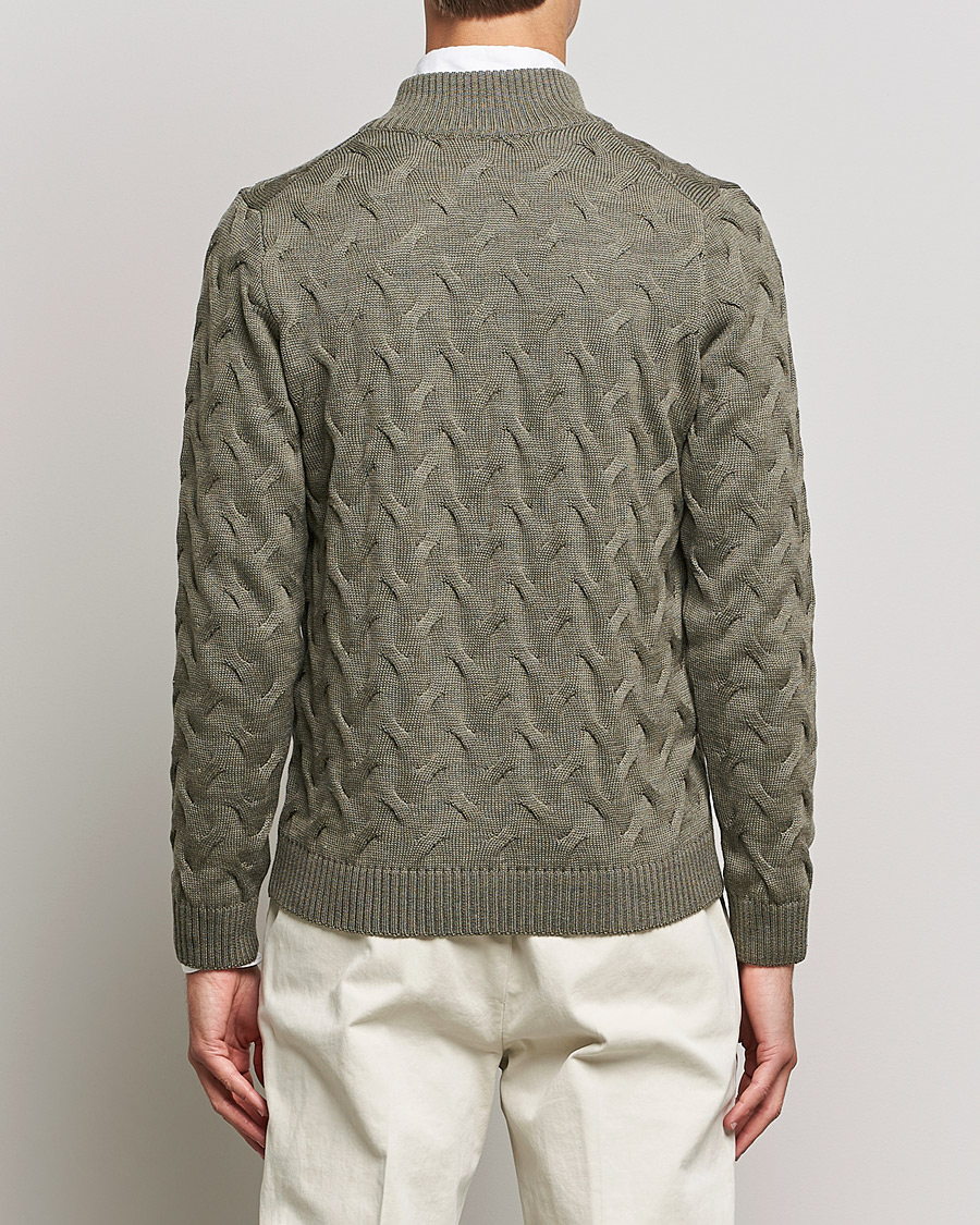 Homme | Pulls Et Tricots | Stenströms | Heavy Cable Merino Full Zip Cardigan Olive