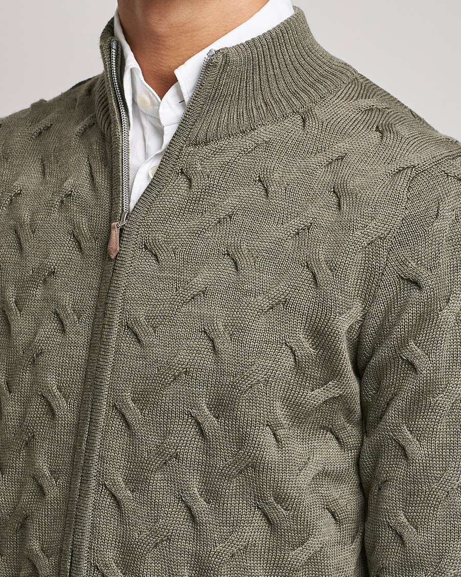 Homme | Pulls Et Tricots | Stenströms | Heavy Cable Merino Full Zip Cardigan Olive