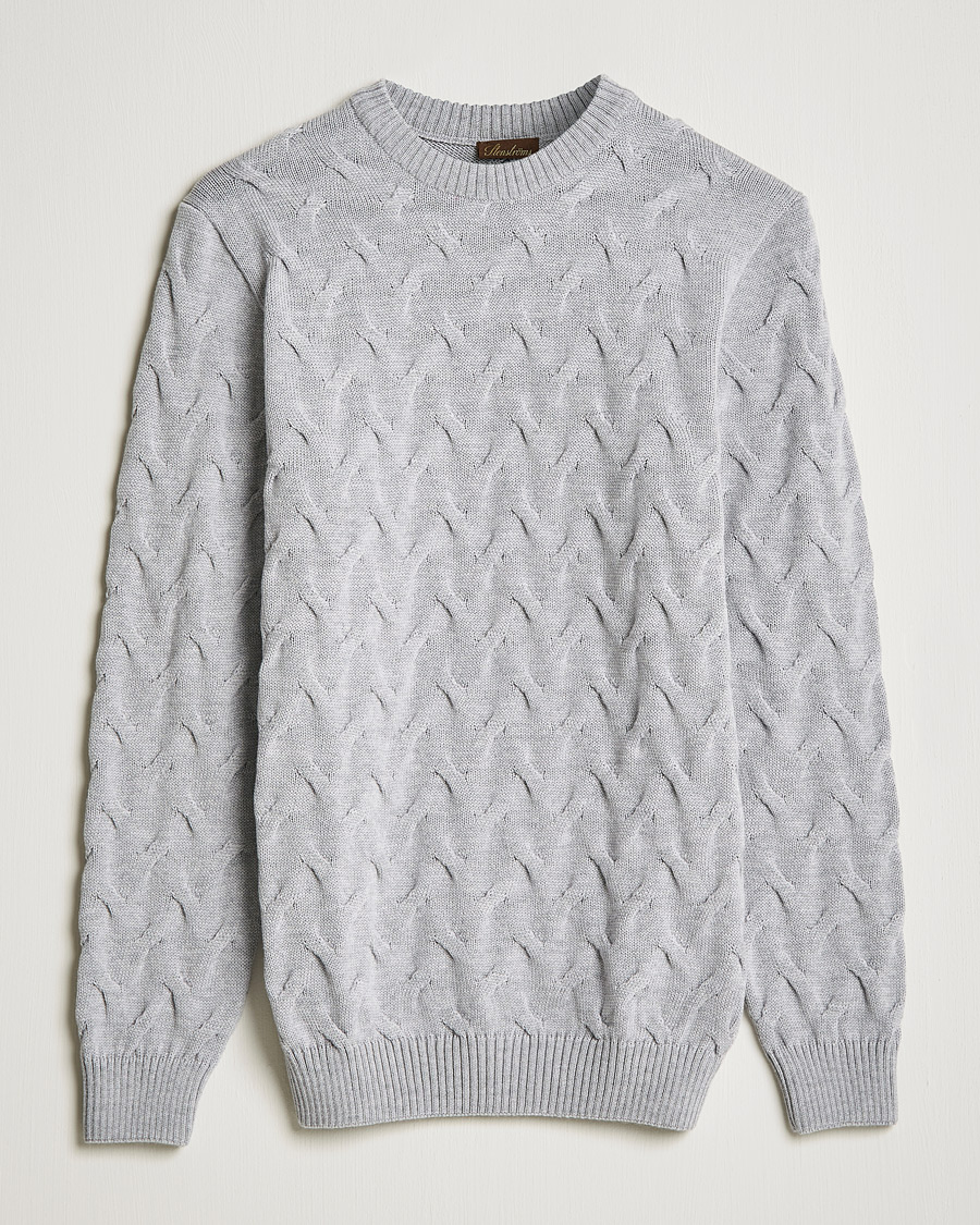 Homme | Pulls Et Tricots | Stenströms | Heavy Cable Merino Crew Neck Light Grey