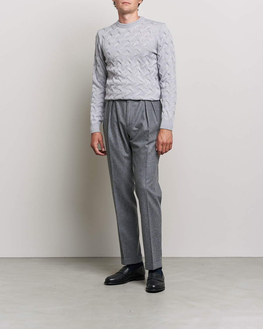 Homme | Pulls Et Tricots | Stenströms | Heavy Cable Merino Crew Neck Light Grey