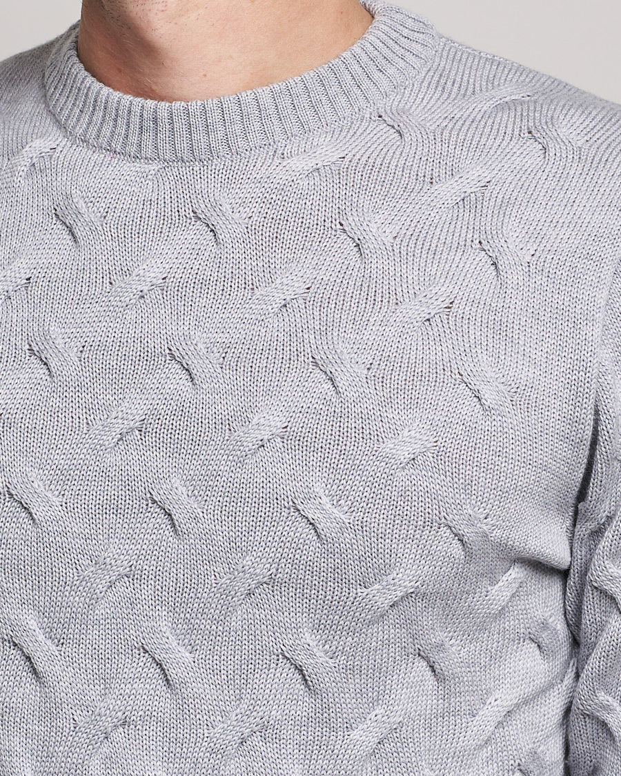 Homme | Pulls Et Tricots | Stenströms | Heavy Cable Merino Crew Neck Light Grey