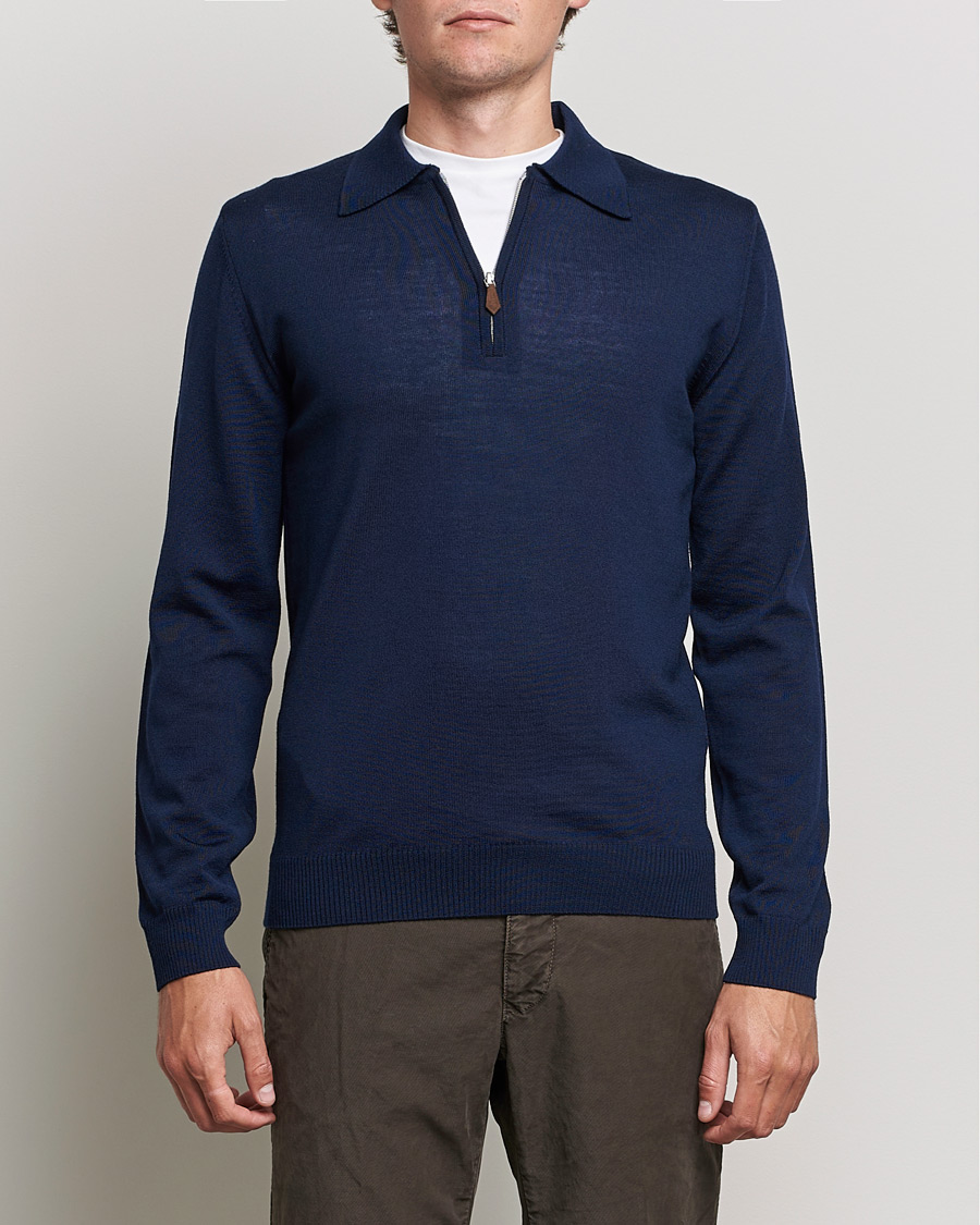 Homme | Pulls Et Tricots | Stenströms | Merino Half Zip Polo Navy