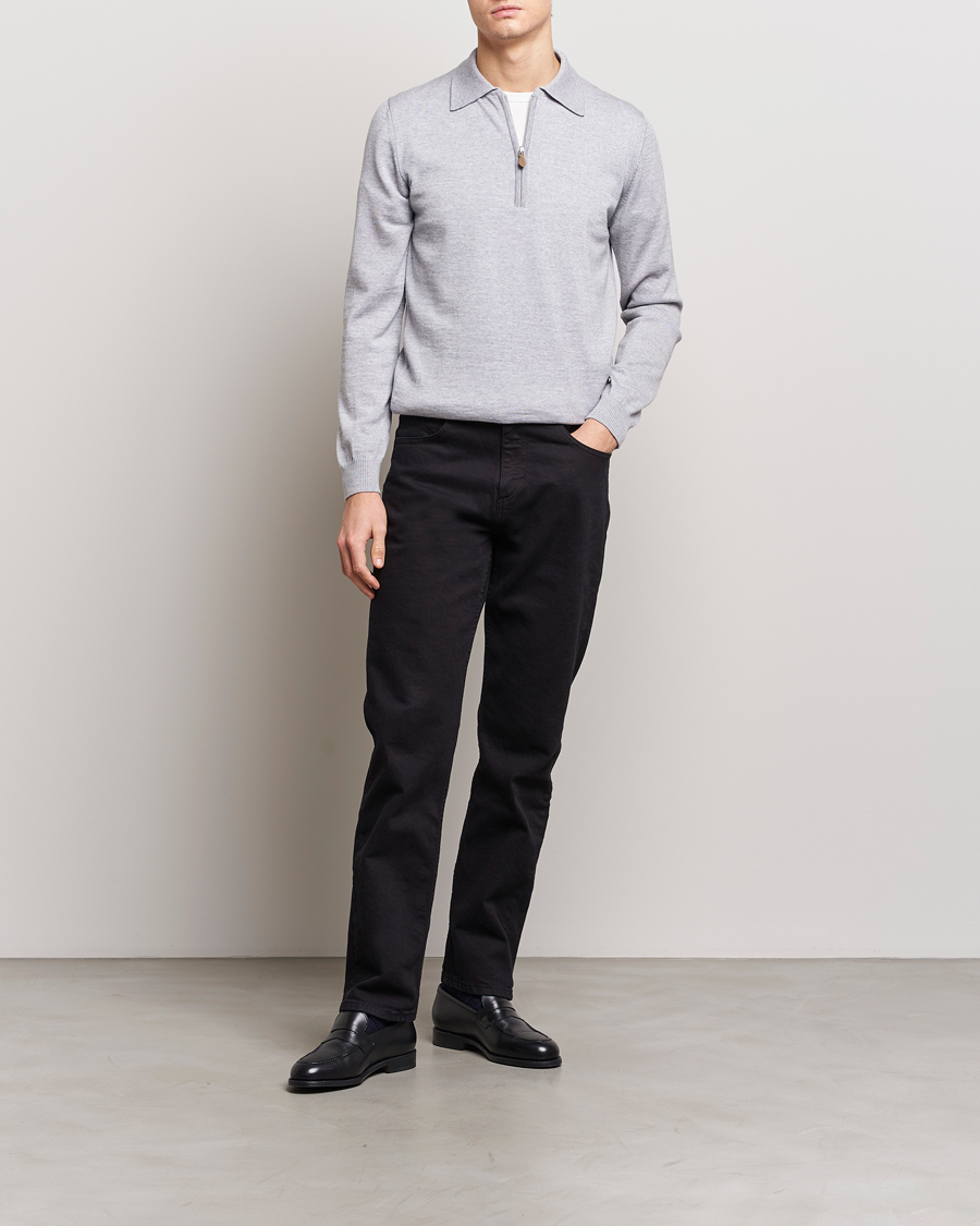 Homme | Pulls Et Tricots | Stenströms | Merino Wool Zip Polo Light Grey