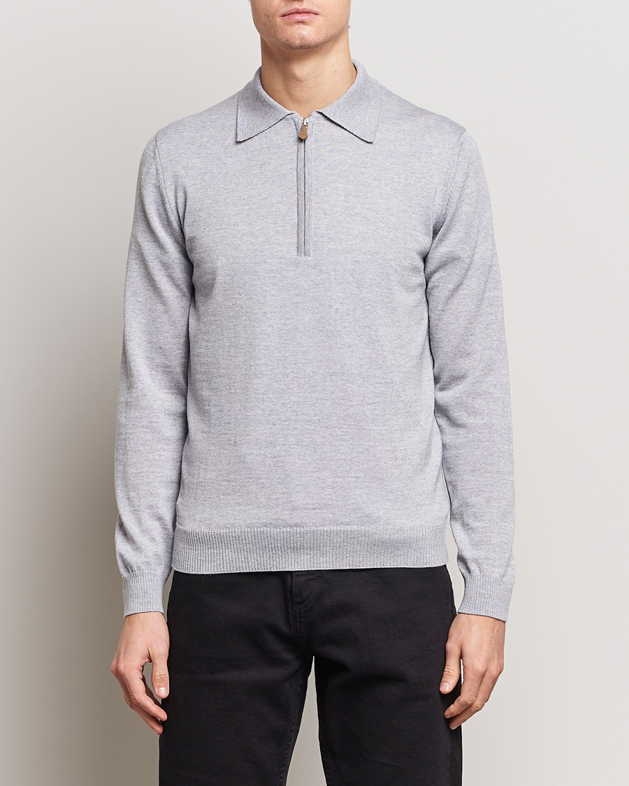 Homme | Pulls Et Tricots | Stenströms | Merino Wool Zip Polo Light Grey
