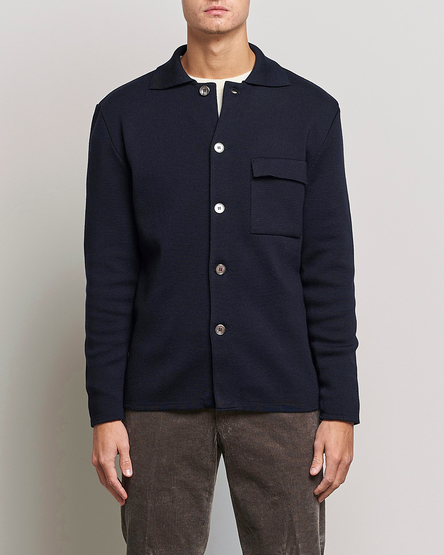 Homme | Pulls Et Tricots | Stenströms | Merino Chest Pocket Cardigan Navy