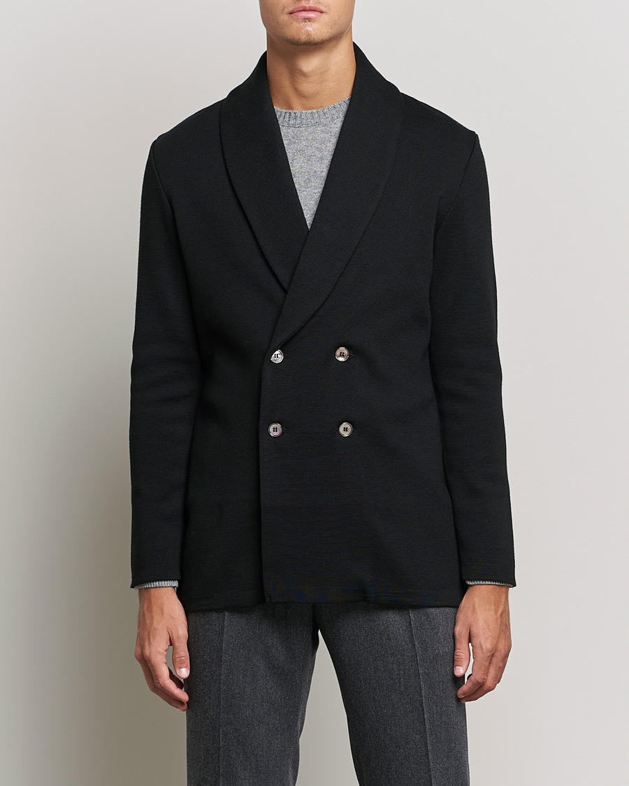 Homme | Blazers | Stenströms | Milano Knitted Merino Tuxedo Cardigan Black