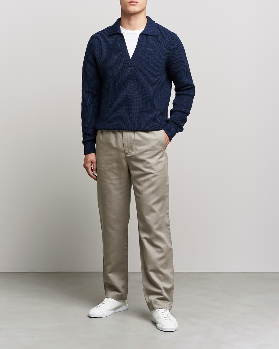 Homme | Pulls Et Tricots | Stenströms | Chunky Merino Polo Navy
