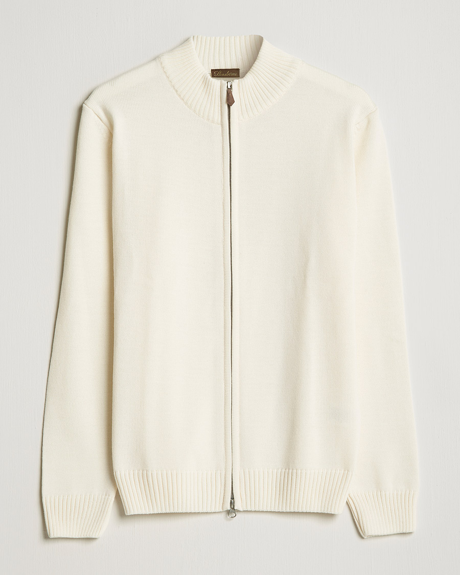 Homme | Pulls Et Tricots | Stenströms | Chunky Merino Full Zip Cardigan Creme White