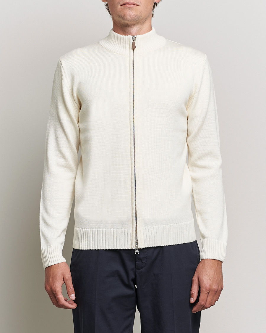 Homme | Pulls Et Tricots | Stenströms | Chunky Merino Full Zip Cardigan Creme White