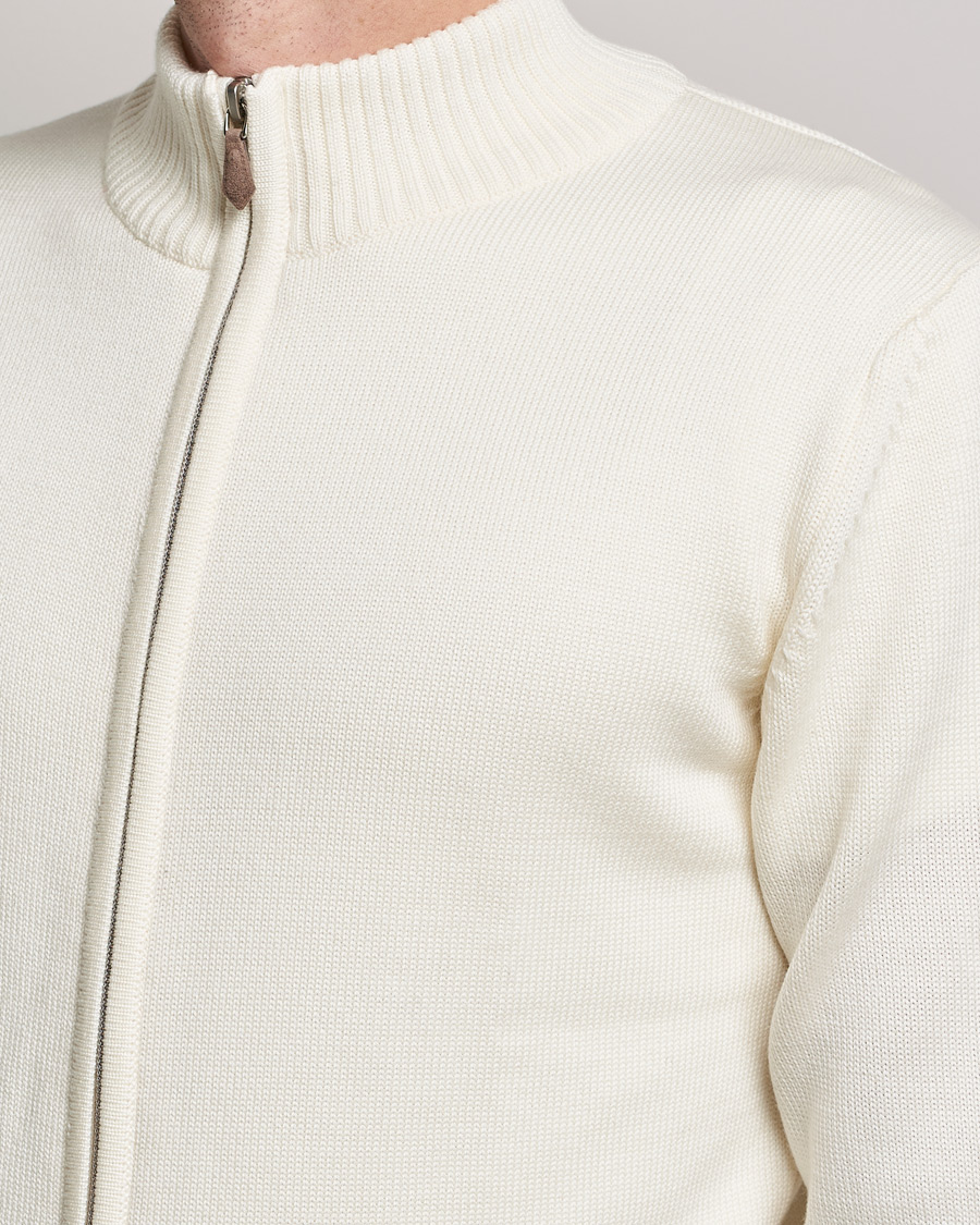 Homme | Pulls Et Tricots | Stenströms | Chunky Merino Full Zip Cardigan Creme White
