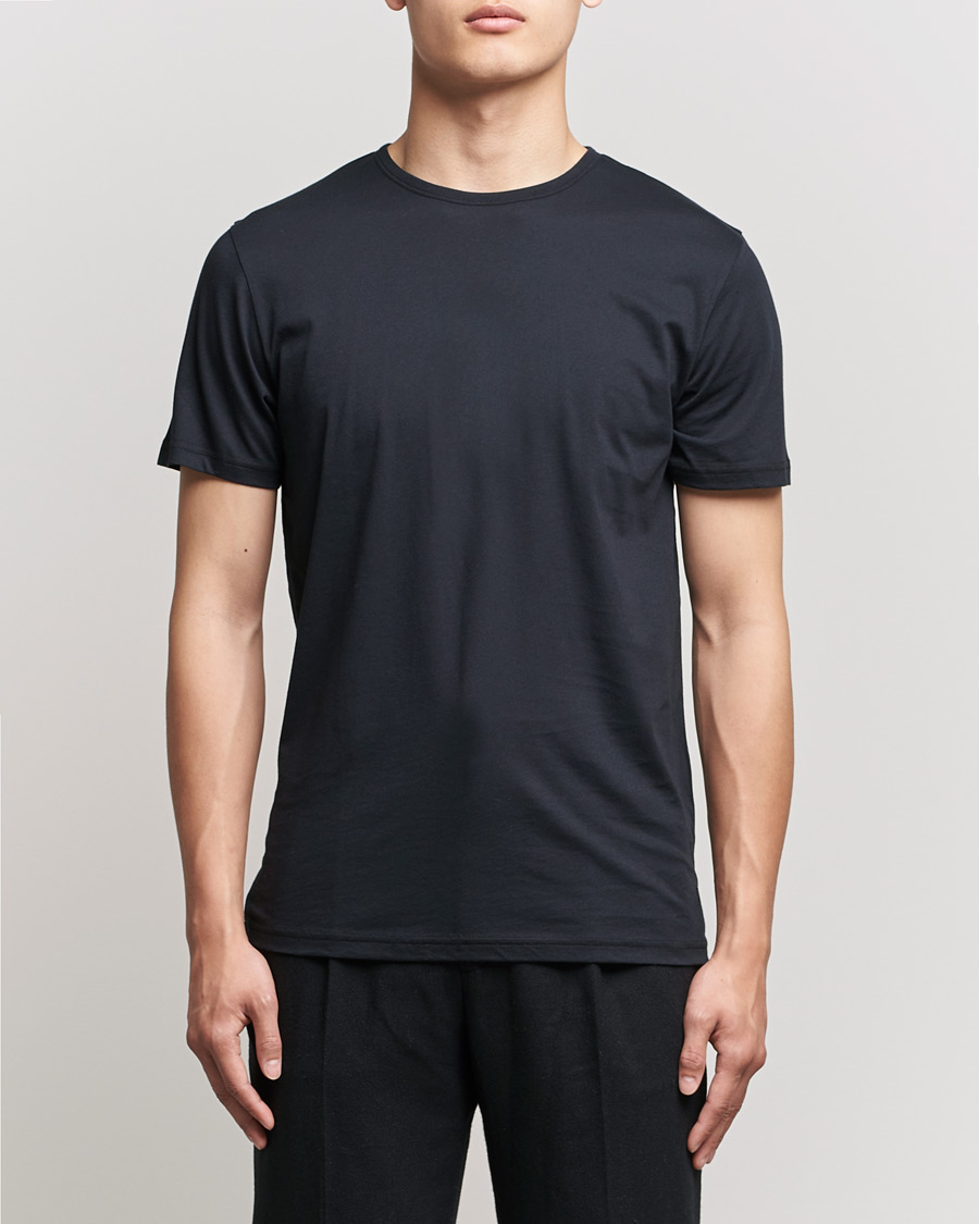 Homme | T-Shirts Noirs | Stenströms | Solid Cotton T-Shirt Black