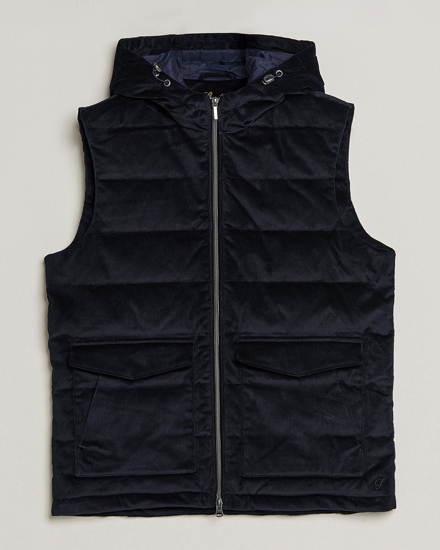 Homme | Manteaux Et Vestes | Stenströms | Hooded Corduroy Vest Navy