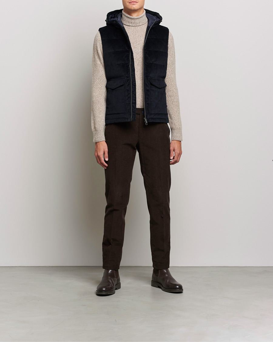 Homme | Manteaux Et Vestes | Stenströms | Hooded Corduroy Vest Navy