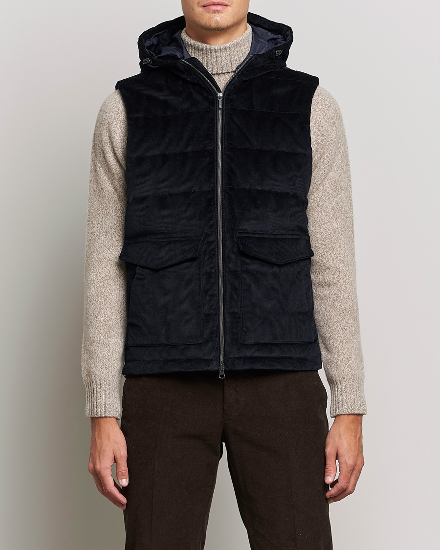 Homme | Manteaux Et Vestes | Stenströms | Hooded Corduroy Vest Navy