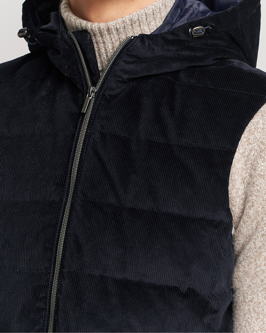Homme | Manteaux Et Vestes | Stenströms | Hooded Corduroy Vest Navy