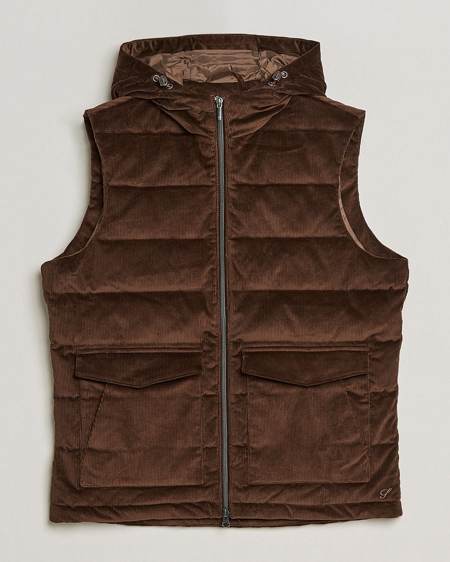 Homme | Manteaux Et Vestes | Stenströms | Hooded Corduroy Vest Brown