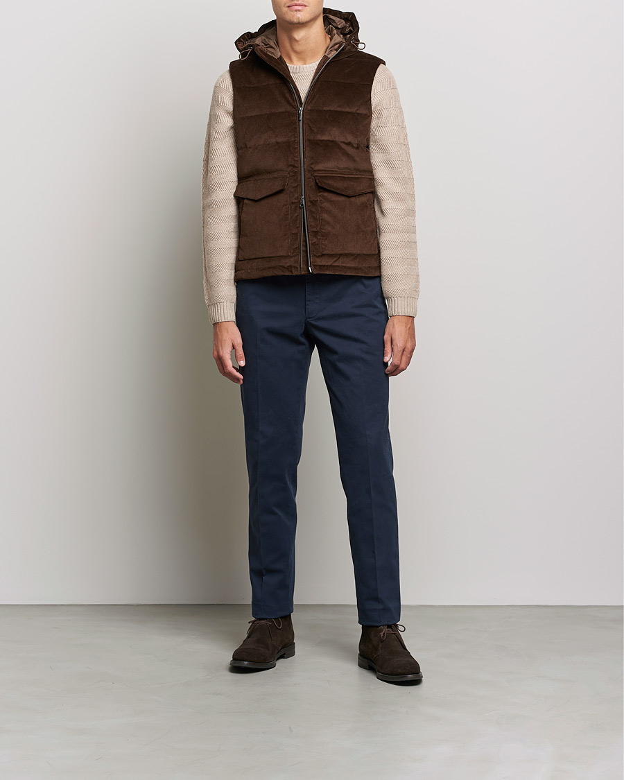 Homme | Manteaux Et Vestes | Stenströms | Hooded Corduroy Vest Brown